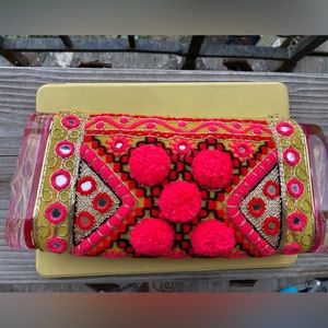 Unique Edie Parker embellished pink lucite clutch